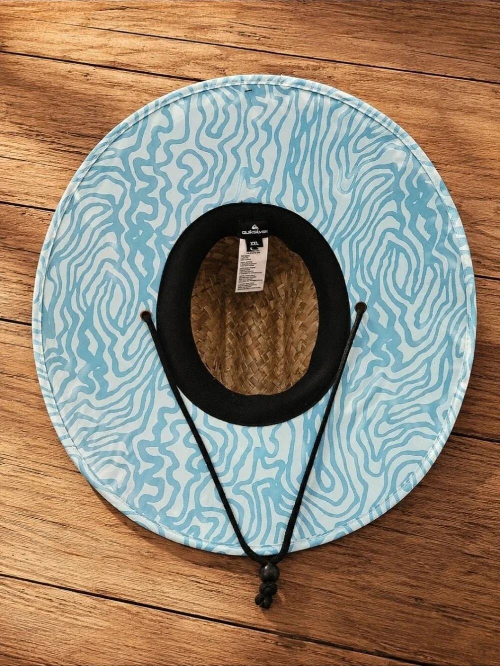 NWT Quiksilver XXL Straw Lifeguard Hat Wide Brim Blue Underside Beach Fishing